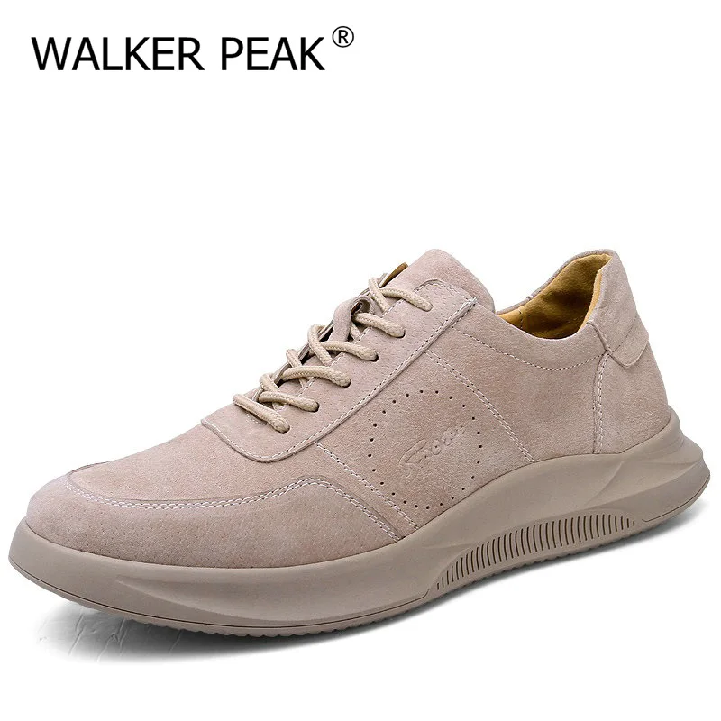 Brand Genuine Leather Men Shoes Lace-Up Breathable Soft Autumn Casual Flats Simple Grey Style Fashion Footwear Walker Peak | Обувь