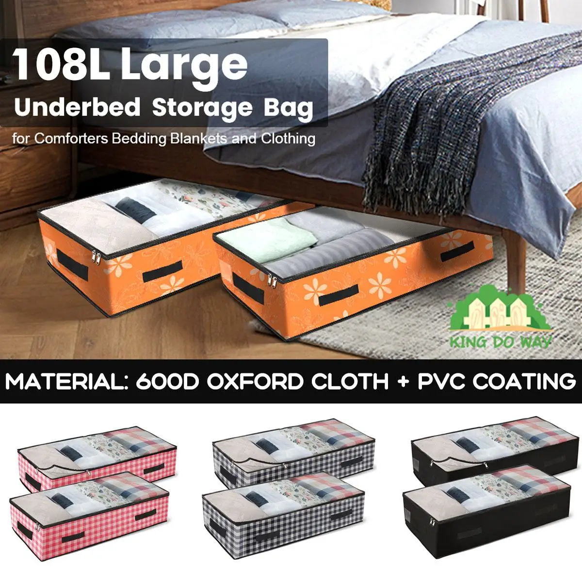 

2pcs 600D Oxford Foldable Under Bed Bags Large Storage Boxes Thick Breathable Clothes Blankets Storage Bags Zippered Organizer