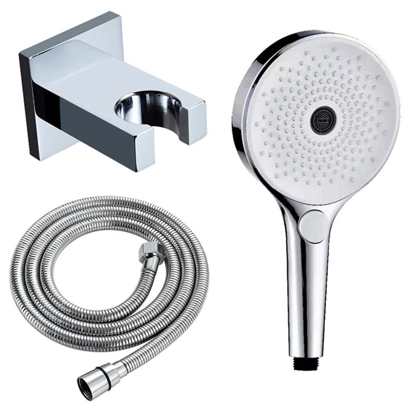 

Bathroom Round ABS Handheld Shower Head With Brass Base And 1.5M Stainless Steel Hose Household Handheld Shower Set