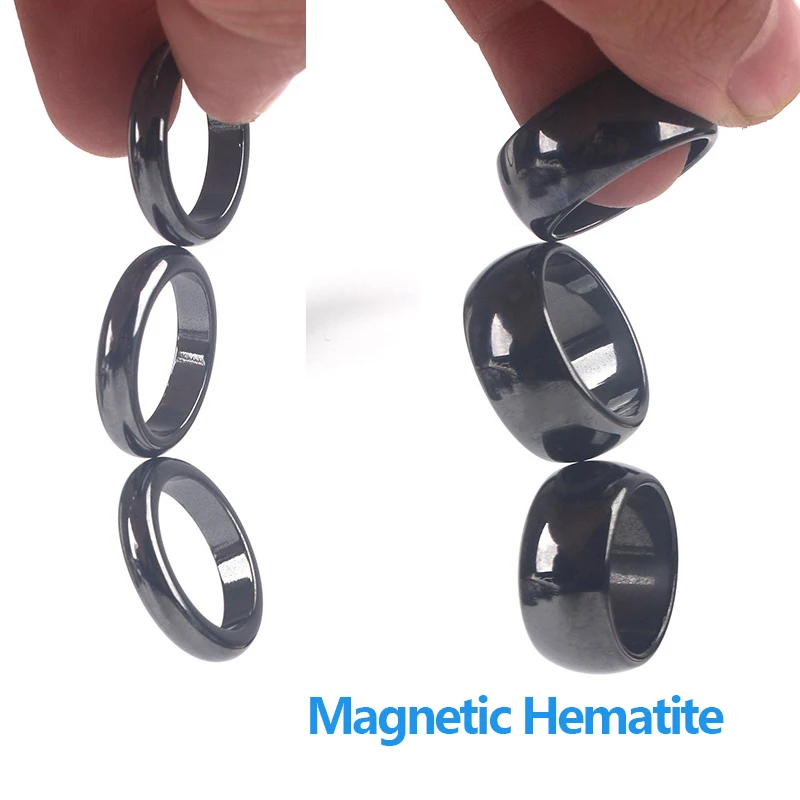 Fashion Jewelry Grade AAA Quality Cambered Surface Hematite Ring for Men Women Couple Simple Natural Stone Width Finger Rings