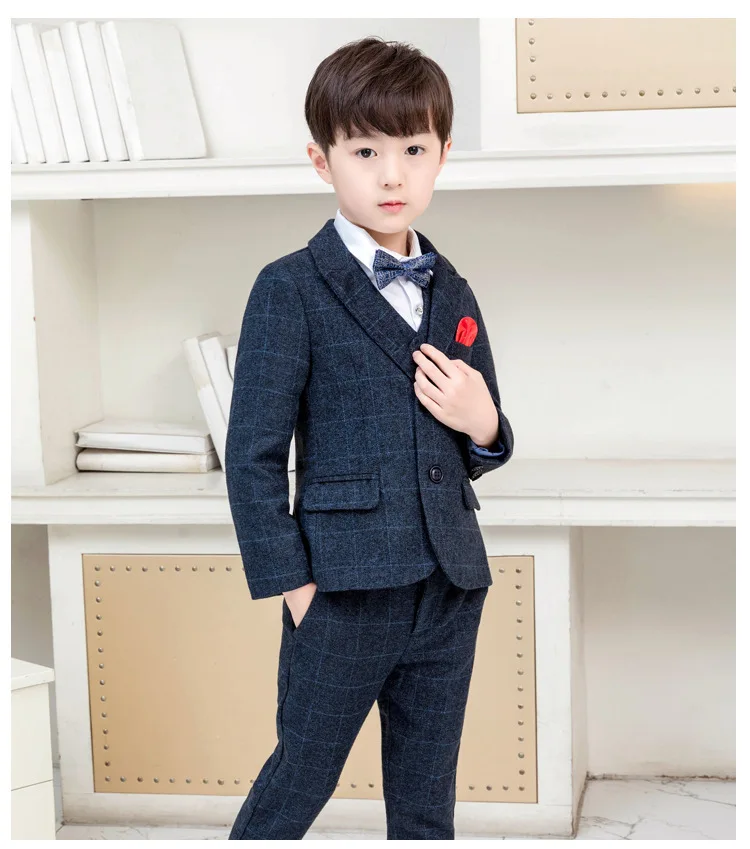 

Новейший темно-синий твидовый костюм для мальчиков комплект из 2 предметов, детский костюмы на выпускной, свадьбу Блейзер детский официальн...