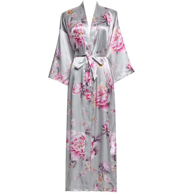YUXINBRIDAL 2019 New Long Floral Robe Kimono Bridal  Satin Silk Bathrobe Night Dress Wedding Robes Bridesmaids Bride Sleepwear