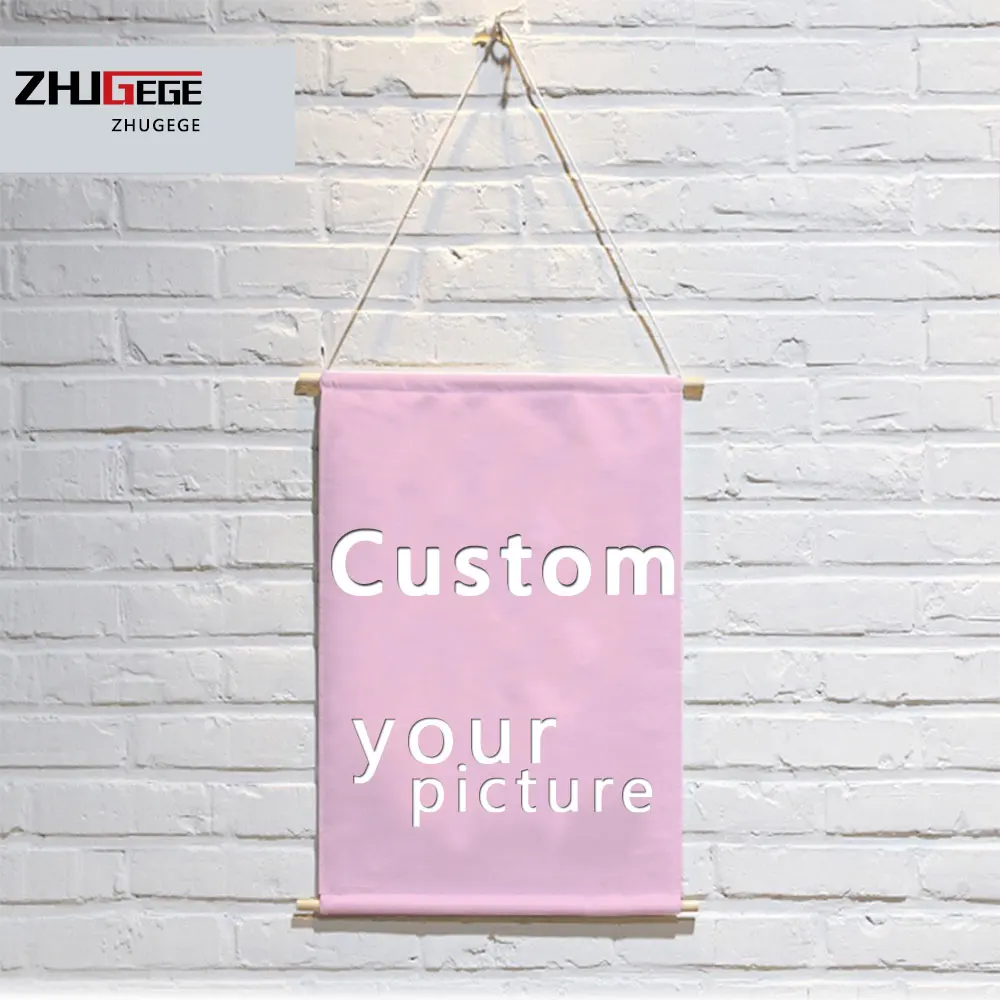 

your picture favorite photo family baby Satin painting poster and custom print wall art with solid wood hanging scrolls