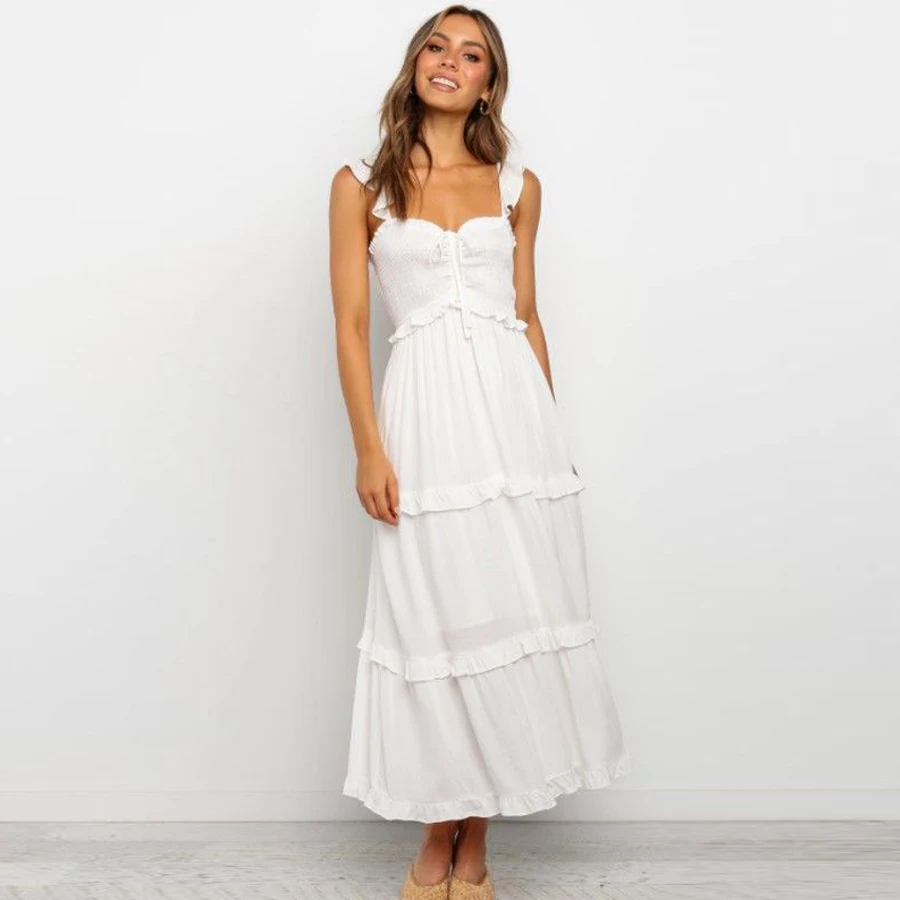 TEELYNN макси платья на бретелях boho Винтажные белые хлопковые сексуальные с