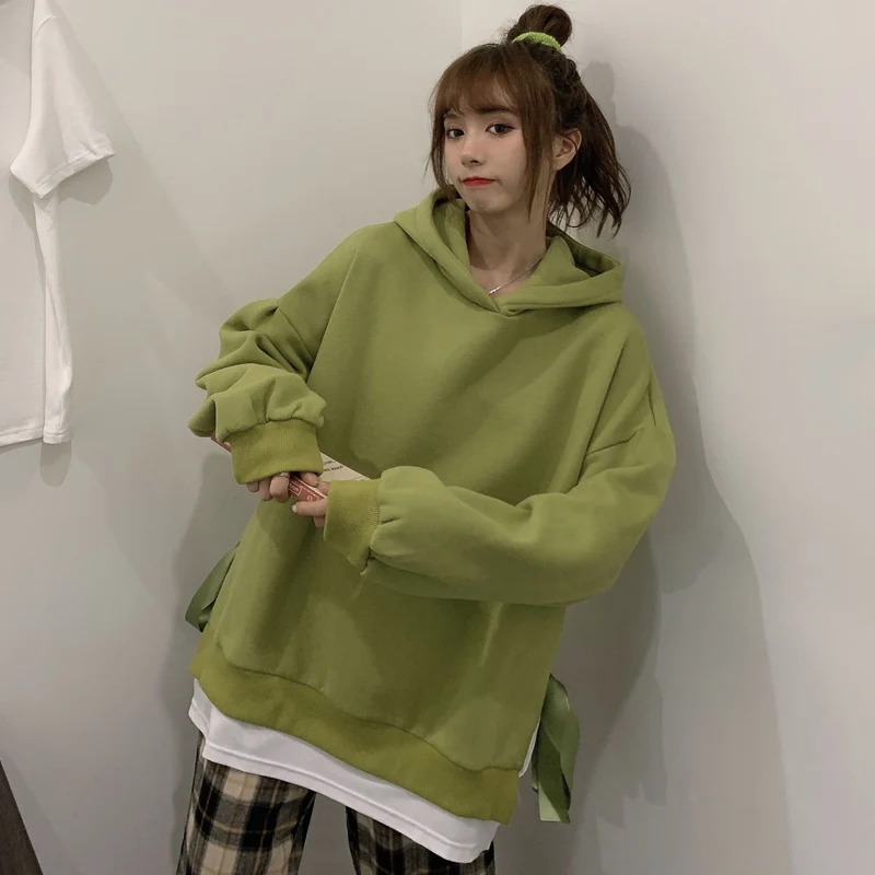

Hoodies Women Bowknot Design College Girls Hooded Sweatshirt Teens Clothing Korean Style Casual Candy Colors All-match Ropa Kpop