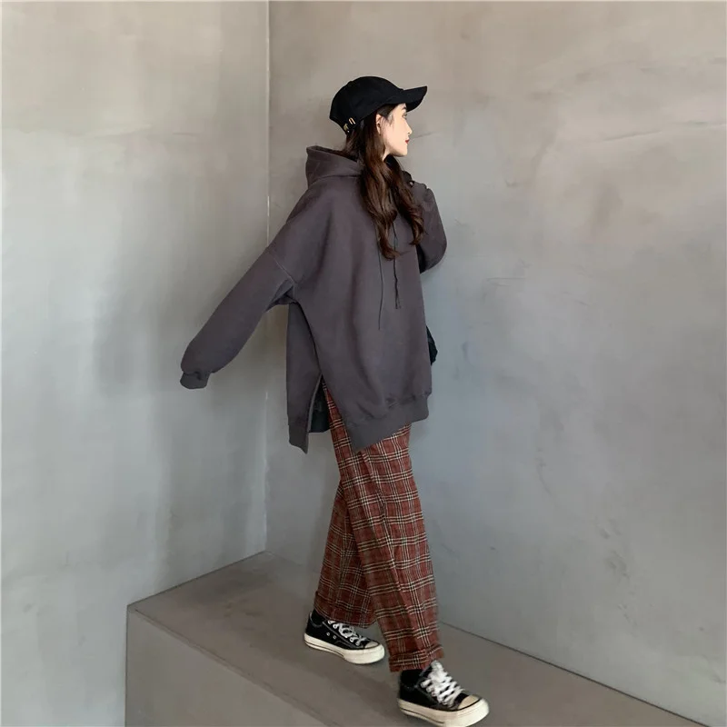 

Large Hoody Split Mid-Length Harajuku Hongkong Style BF Loose