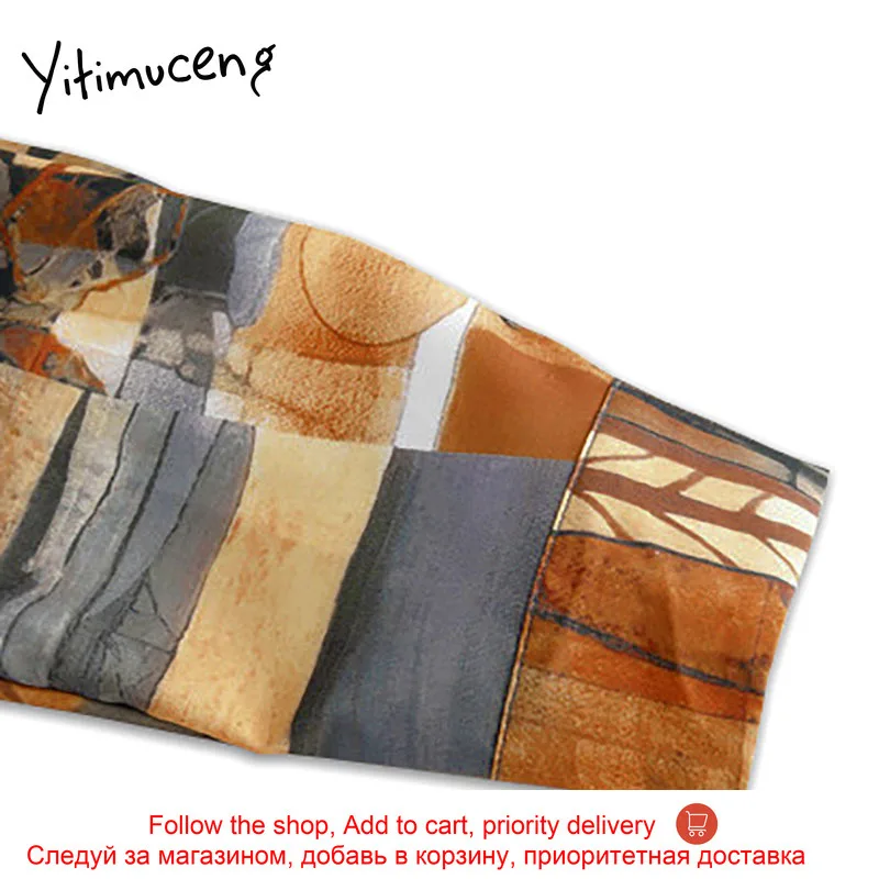 

Yitimuceng Vintage Printing Blouse Women Button Shirt Loose New Spring 2021 Fashion Neck Long Sleeve Single Breasted Tops