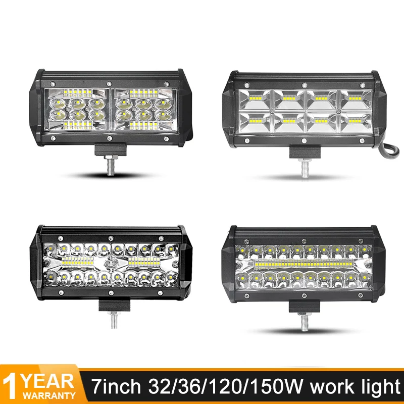 7 дюймовый светодиодный рабочий светильник Бар 32W 36W 120W 150W прожектор комбо луч бар