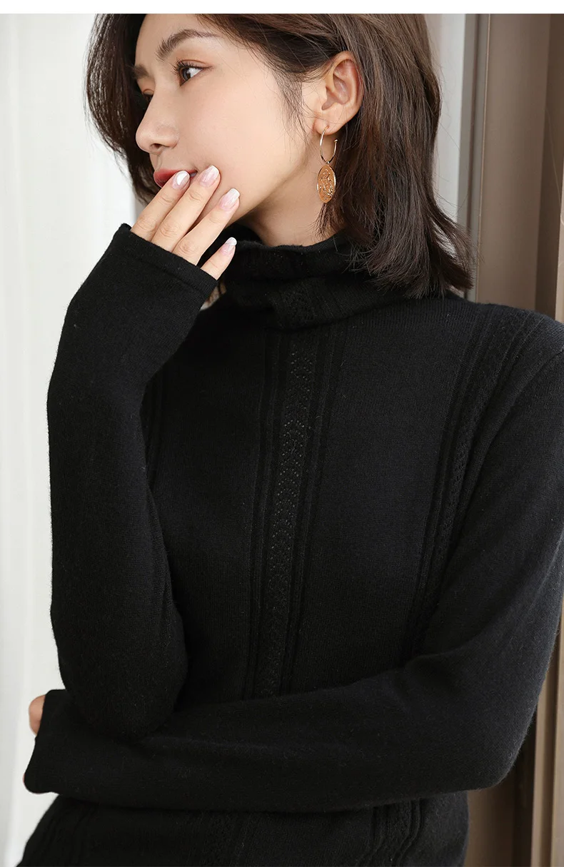 BELIARST Autumn and Winter New Pile of Cashmere Sweater Women's Pullover Sweater Was Thin Hollow Knit Bottoming Sweater