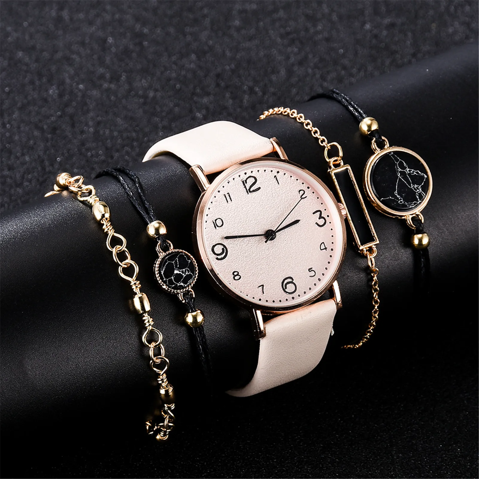 

Simple 5pcs Watch Set Women Leather Strap Women Watch Bracelet Dress Ladies Watch Gift Set Montre Femme