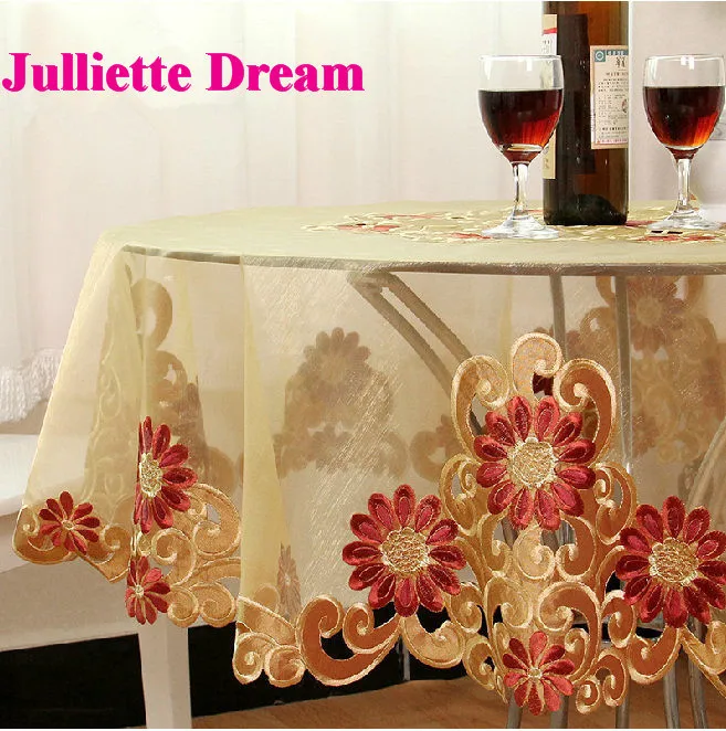 Популярная европейская скатерть чехол для стула с вышивкой из органзы круглая