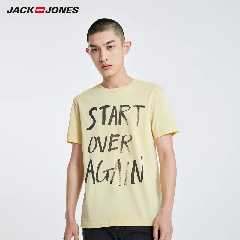 Мужская футболка с короткими рукавами JackJones 100% хлопок буквенным принтом прямой