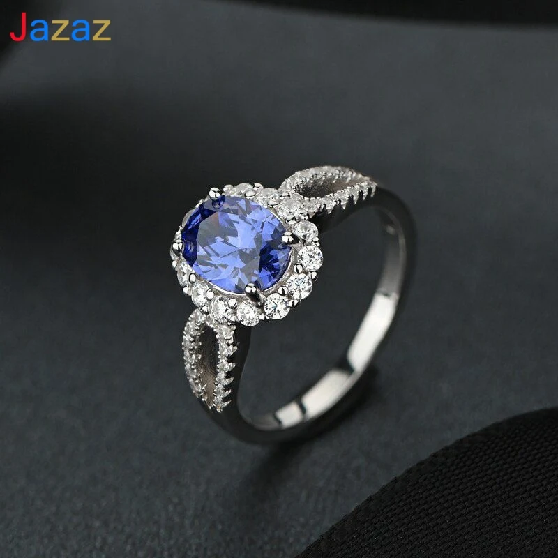 

Jazaz 100% 925 Sterling Silver Oval Sapphire Bridal Rings Spark High Carbon Diamond Engagement Wedding Party Fine Jewelry B0143