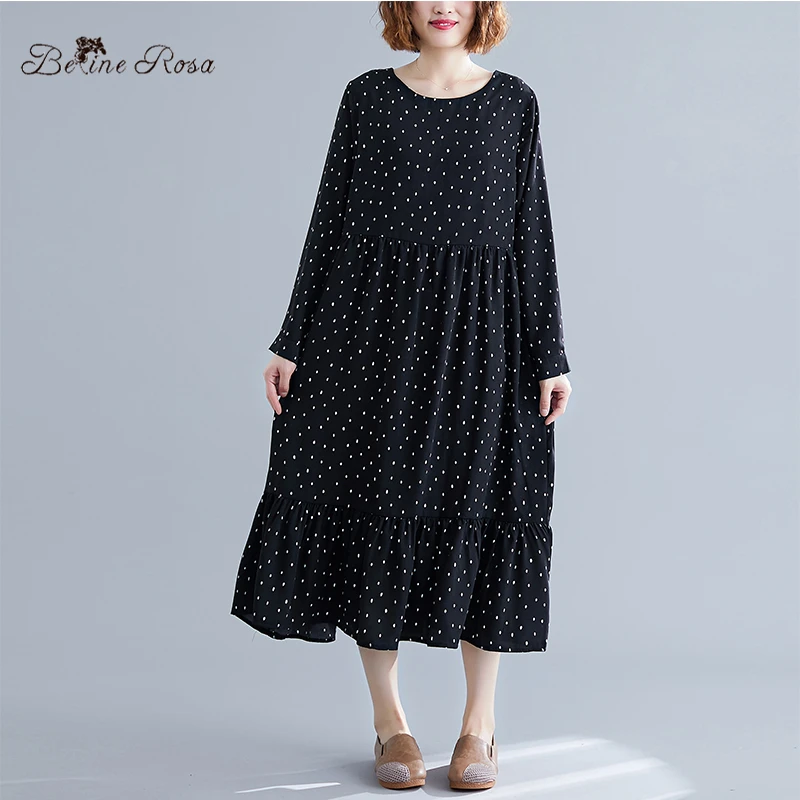 BelineRosa Элегантный французский стиль женские платья в горошек с длинным рукавом