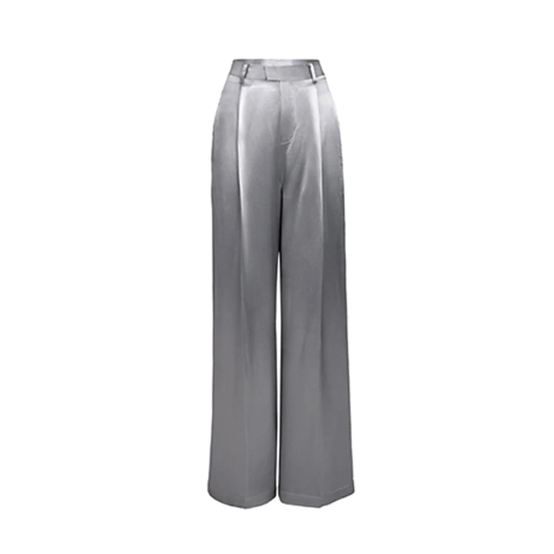 TWOTWINSTYLE Straight Satin Wide Leg Pants For Women High Waist Casual Loose Trousers Female Fashion Clothing 2020 Autumn New