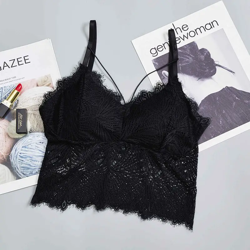 Кружевной топ Camisole женское нижнее белье Обворожительные реснички кружева красота обратно мягкий Выдалбливают Джемпер