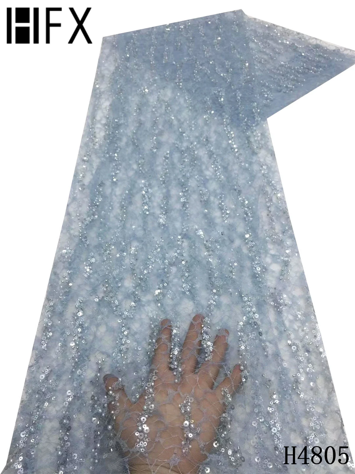 

HFX Latest African Wedding Lace Fabric 2021 High Quality French Net Lace Sequin Fabric Beaded Embroidery Tulle Lace Fabric F4805