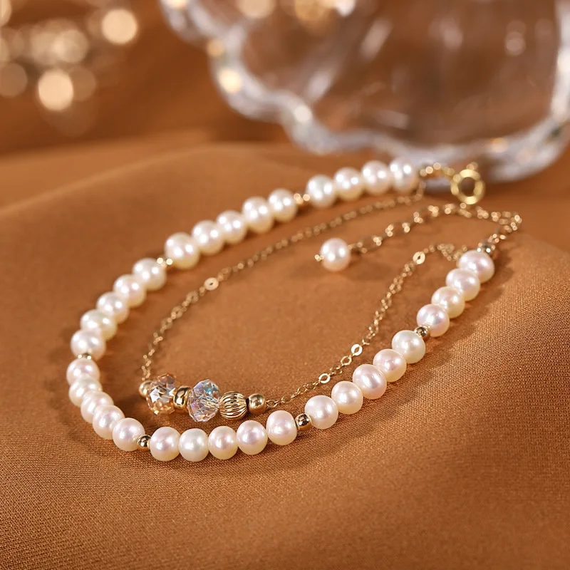 

BOCAI New real pure S925 silver gold-plated natural freshwater pearl jewelry luxurious and fashionable Woman bracelet