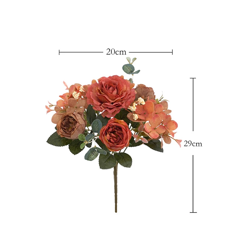 

Artificial Flowers Retro Silk Rose Bouquet Hydrangea Peony Vintage Bride Holding Fake Flower Home Wedding Decoration Accessories