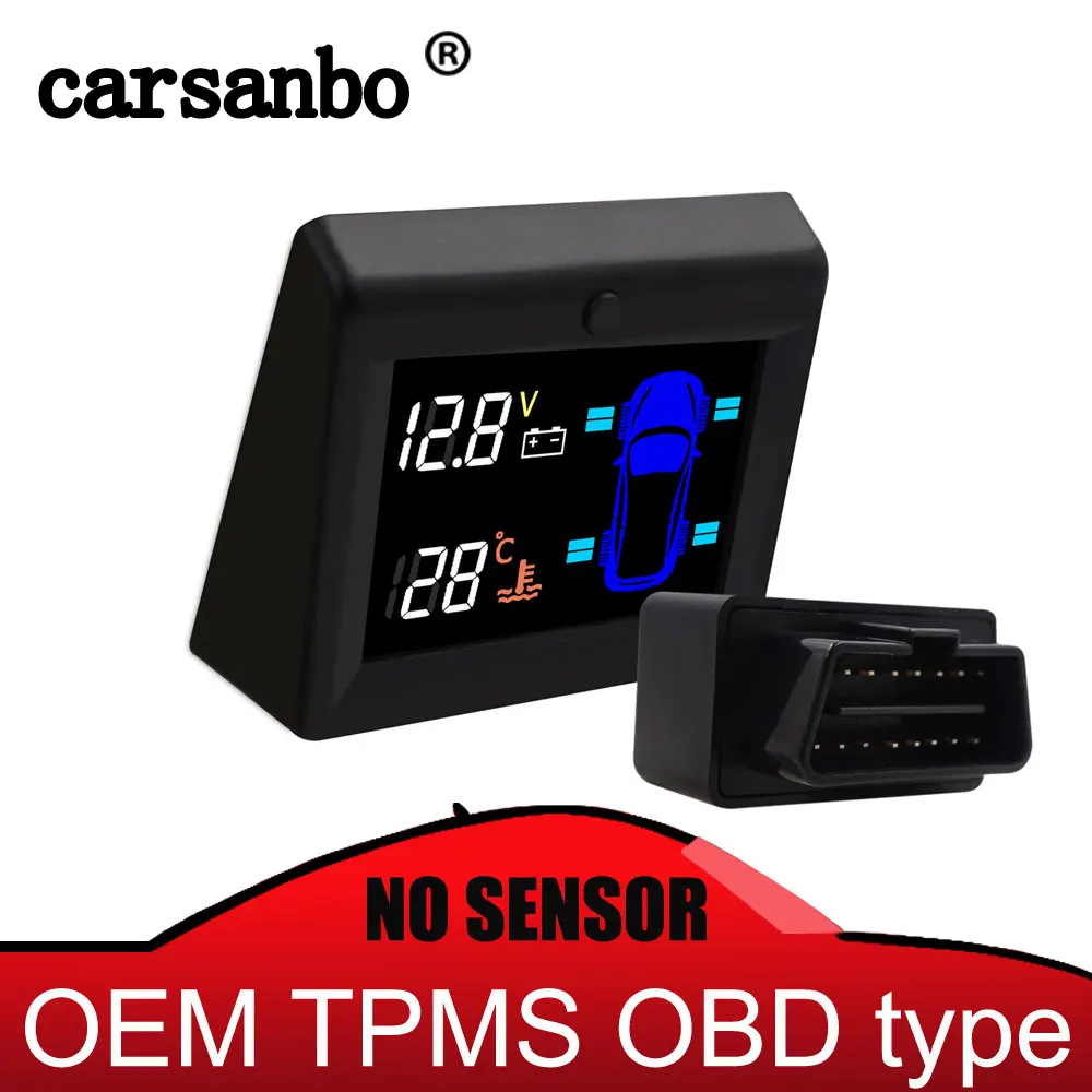 Carsanbo OBD TPMS система контроля давления в автомобильных шинах Предупреждение о температуре, напряжение автомобильного аккумулятора, без датчиков, Дизайн OEM