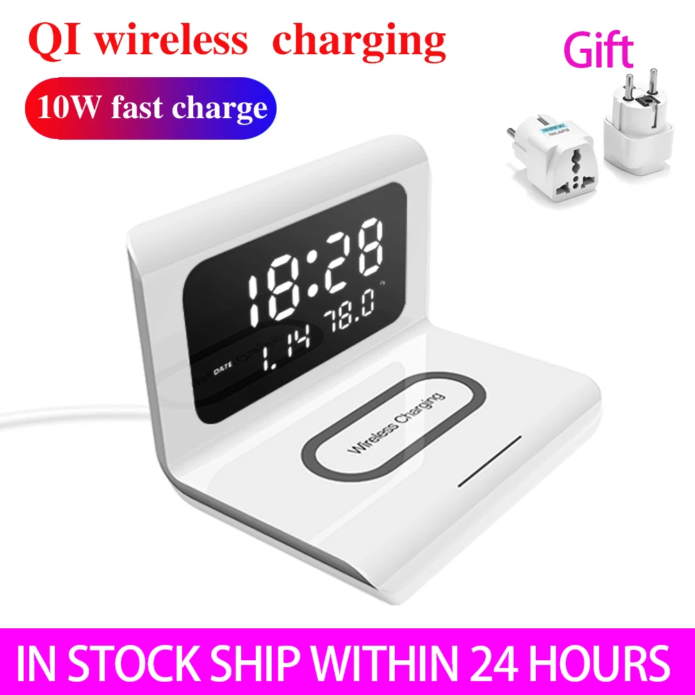 

New 10W Qi Wireless Charger Wireless Charging Pad Thermometer Calendar Clock Fast Charge cargador inalambrico for iphone samsung
