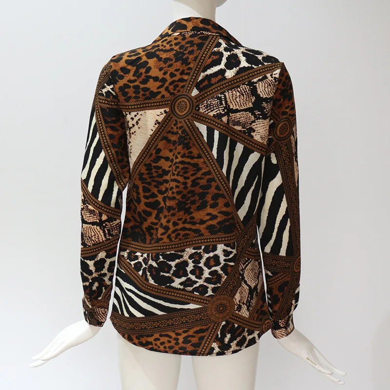 

Leopard Print Tops For Women 2021 New Casual V Neck Single Breasted Full Sleeve Chiffon Top Lady Elegant Open Stitch Shirt