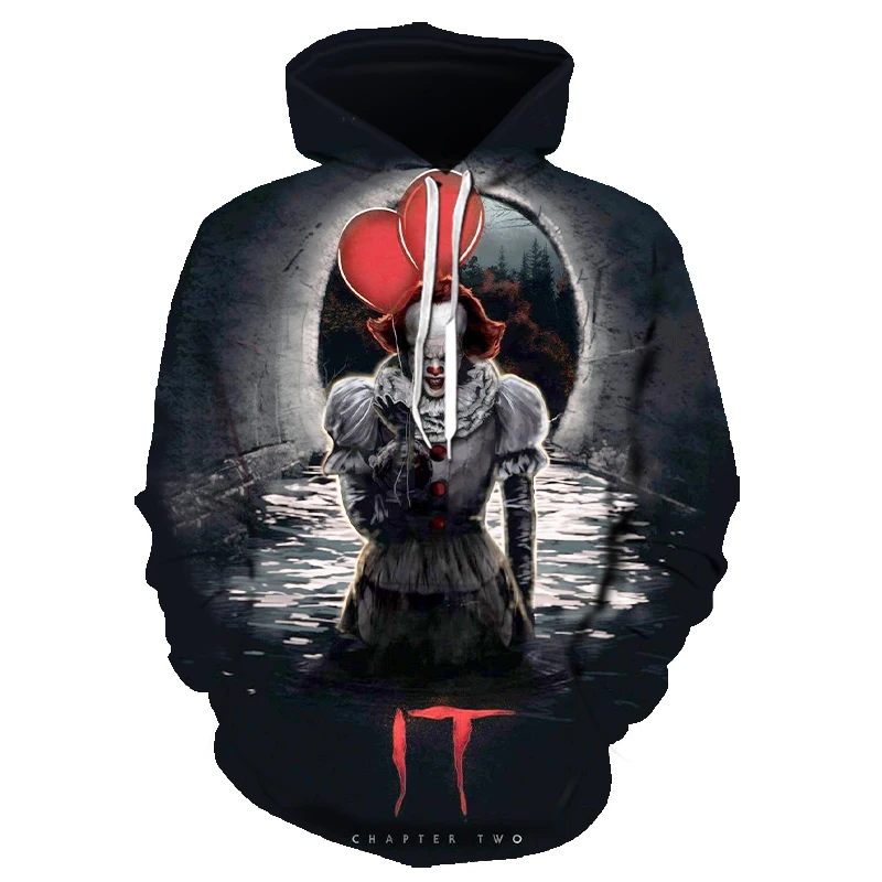 

Spring and Autumn Men's and Women's Hoodie 3D Printing Horror Movie Pullover Clown Halloween Hoodie Casual Street Loose Top