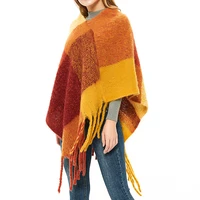 large plaid cloak shawl with thick tassel winter plaid poncho thick warm pullover womens cape