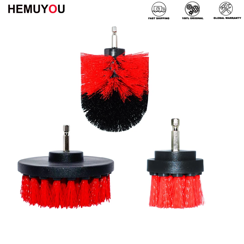 

3pcs/sets Red Soft Power Scrubber Brush Electric Drill Brush Kit Plastic Cleaning Brush For Carpet Glass Car Tires Nylon Brushes