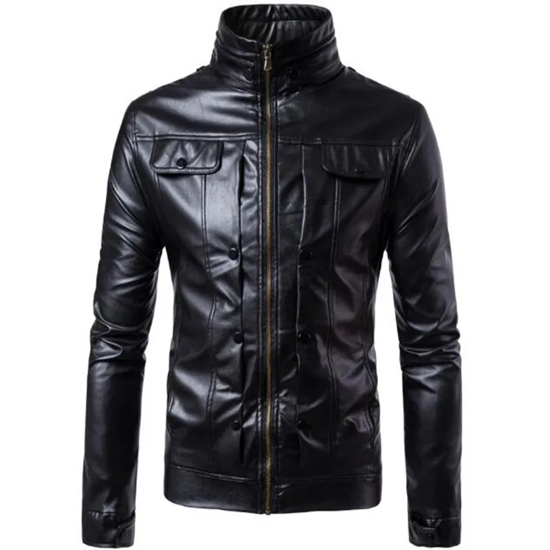 

New men's fashion classic new multi-button embellished leather jacket with long sleeves coat