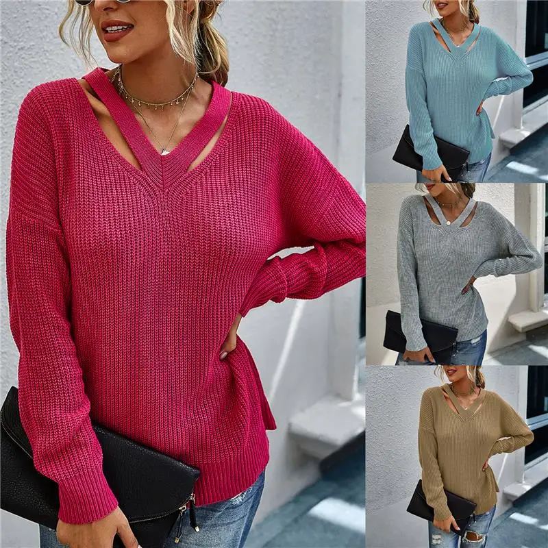 

Весенние женские свитера и пуловеры осень-зима трикотажные свитеры для дамы с v-вырезом и длинным рукавом, Pull Femme вязаные Джемперы дамы