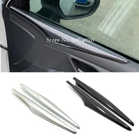 2pcs abs carbon fiber car door inside panel cover scuff plate steel protector guard trim for toyota avalon 2019 2020 accessories