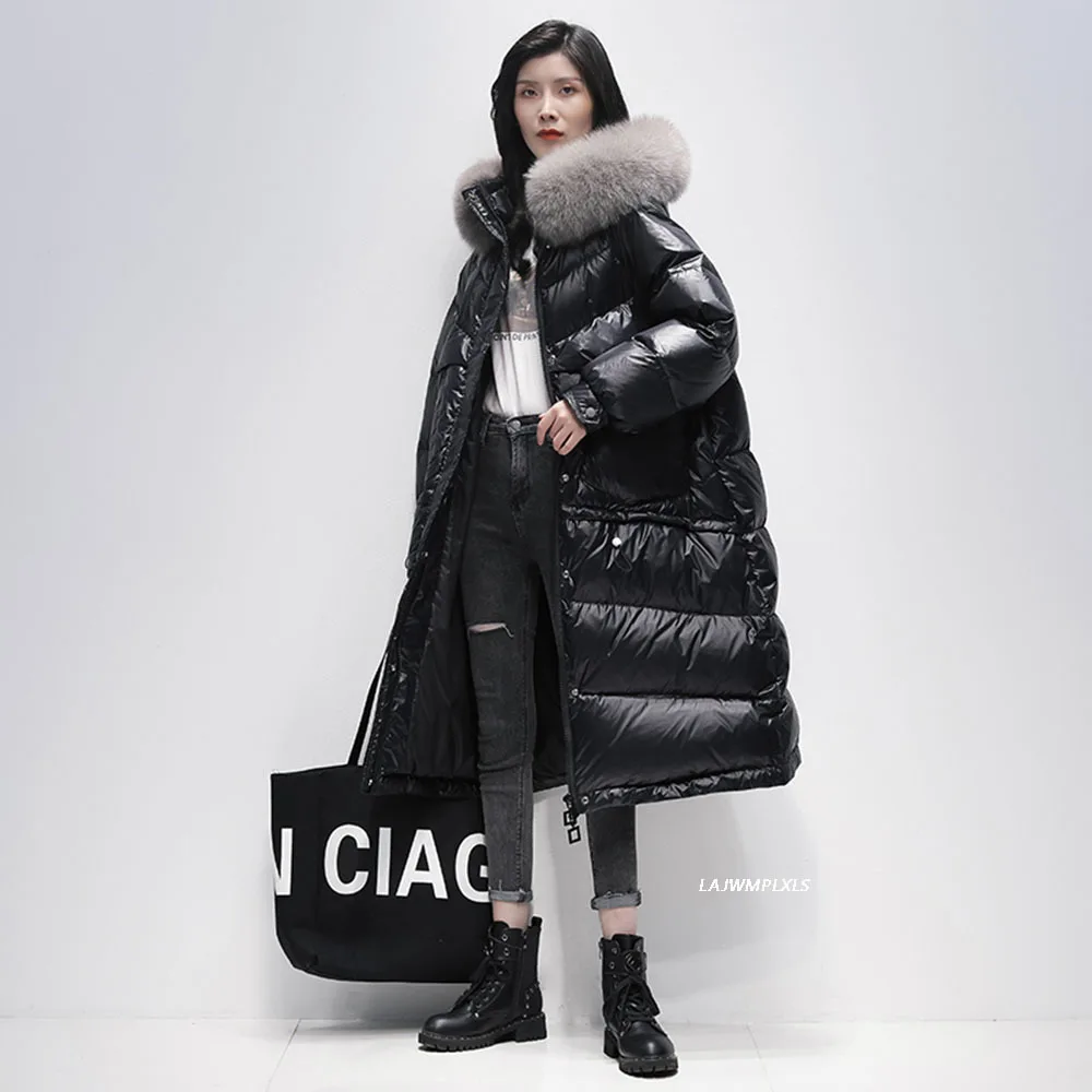 

-30 degrees Long 90% Down Coat Hooded With Real Fox Fur Collar Winter Warm Jacket Women Thick Female Parka Puffer Snow Outwear