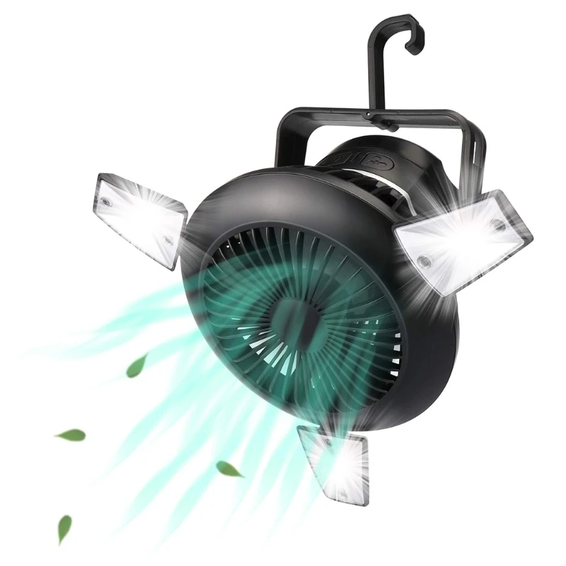 Camping Fan with LED Lights Tent Hanging Hook Rechargeable Battery Operated Handy for Home and | Бытовая техника