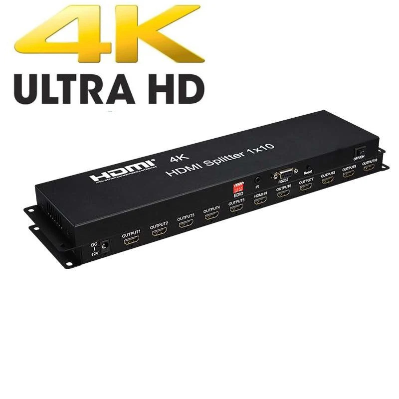 High Performance HDCP 1.4 HDMI Splitter 1 x 10 full 3D and 4Kx2K (340 MHz) suitable for with ir