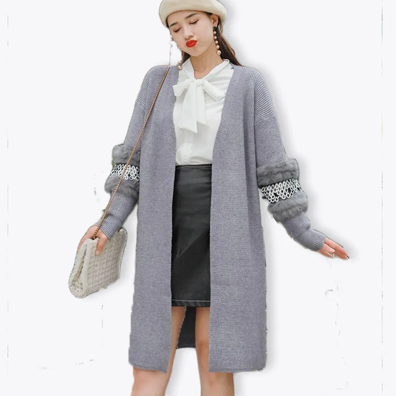 Женский Длинный зимний Кардиган с длинным рукавом кроличьим мехом| |