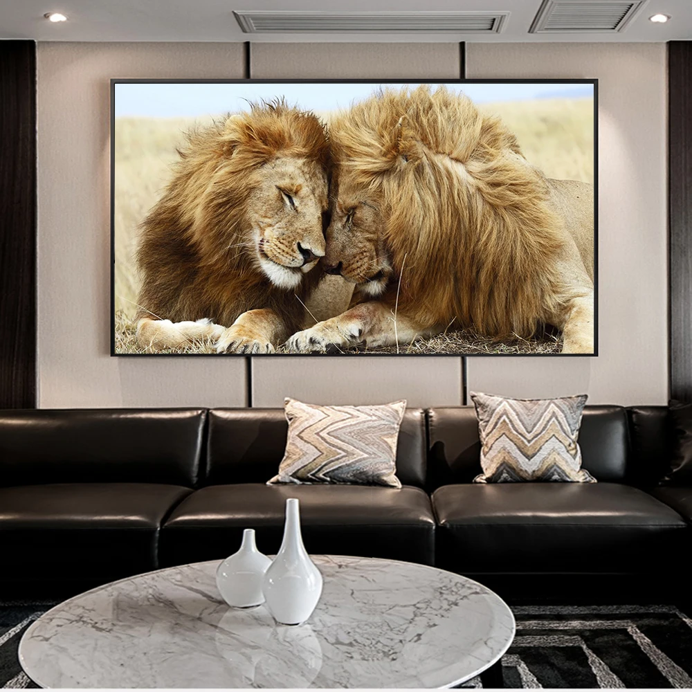 

Afrcian Lions Head to Head Wall Art Canvas Posters And Prints Lions Art Canvas Paintings On the Wall Decor Art Pictures Cuadros