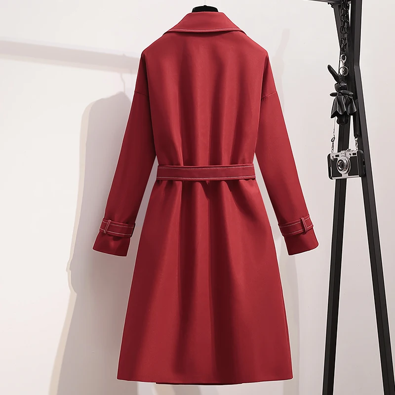 Тренч женский средней длины стильная куртка Верхняя одежда с поясом осенние