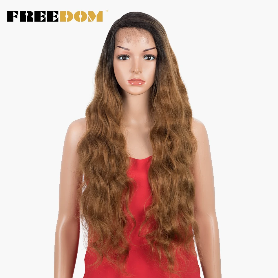 

FREEDOM 30 Inch Water Wave Lace Wig Synthetic BIO Hair Wig Black Wigs Heat Resistant Fiber Blonde Wig Dark Roots Cosplay Wig