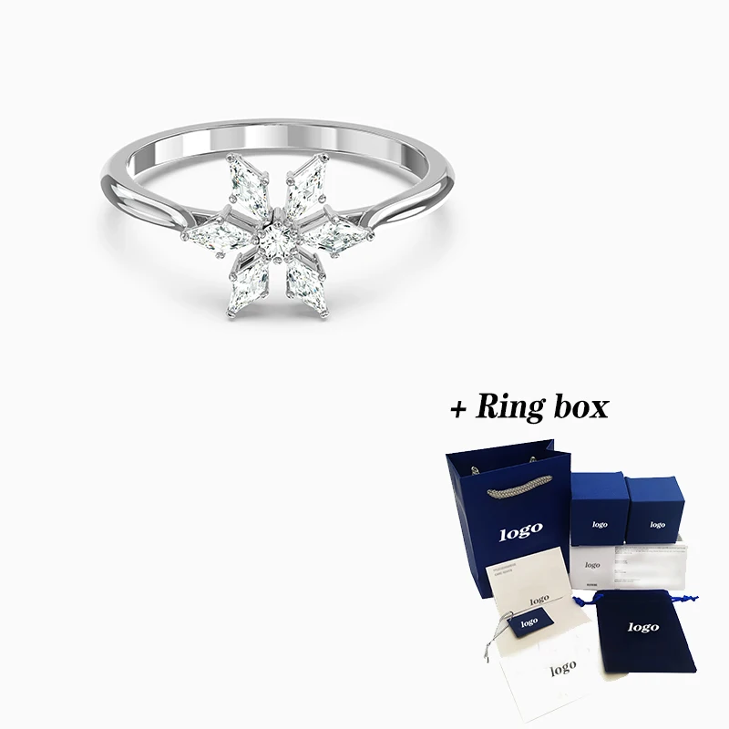 

Fashion Jewelry SWA New MAGIC Ring Platinum Charming Snowflake Shape Female Luxury Engagement Ring Romantic Jewelry