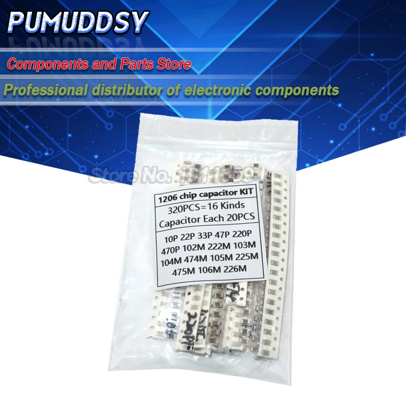16 значений * 20 шт = 3 1206 SMD конденсатор Ассорти набор 10пф ~ 22 мкФ компонент diy Образцы