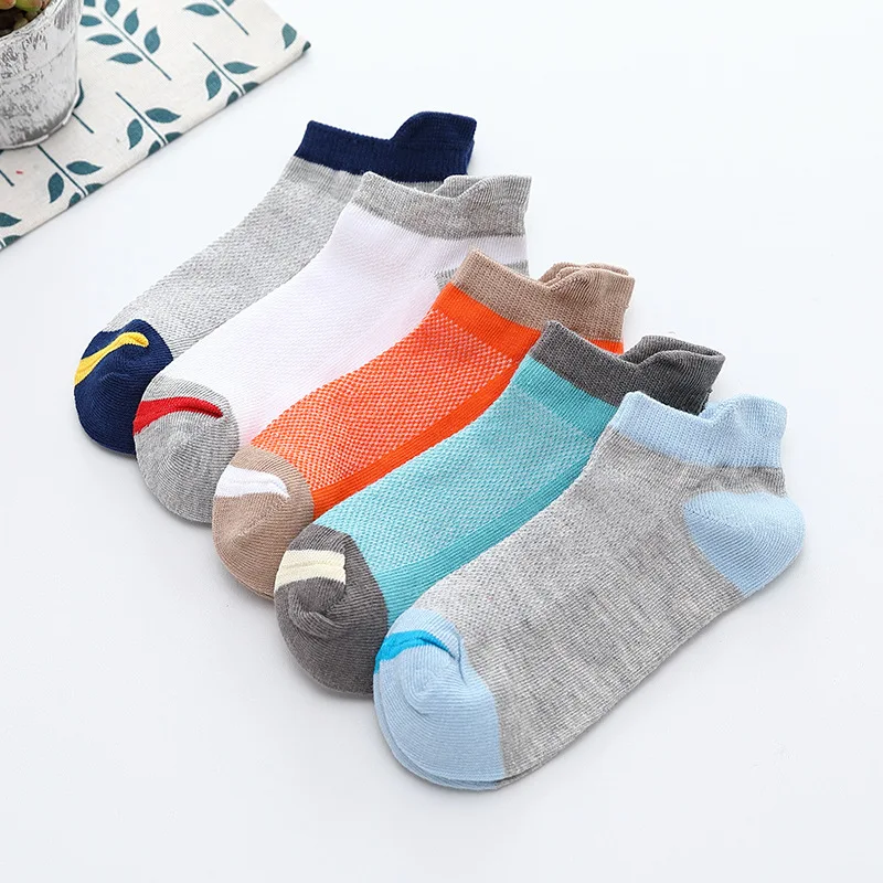 Calcetines de malla de algod&oacute;n para ni&ntilde;o y ni&ntilde;a, medias n&aacute;uticas informales de 2 a 15 a&ntilde;os, moda Primavera Verano, 5 par/lote, 2022-1