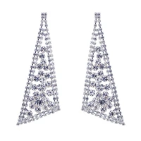 chran luxury shining crystal rhodium plated wedding jewelry earrings fashion rhinestone chandelier dangle long earrings for wome