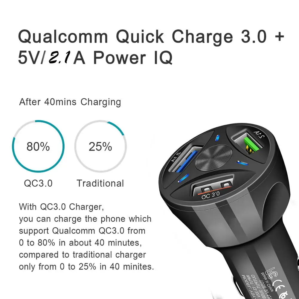 Зарядное устройство Qualcomm Qc 3 0 QC 4 автомобильное зарядное с Usb портами мобильный