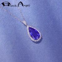 black angel new 925 silver sapphire necklace tourmaline full diamond drop shape gemstone temperament pendant women fine jewelry