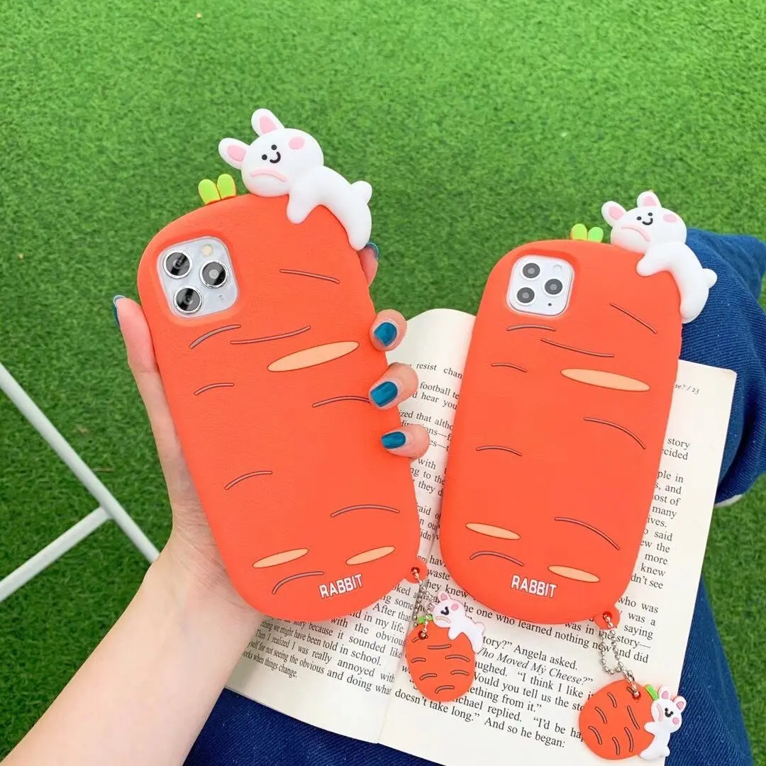 

Cute Rabbit Lying On Radish Camera Protection Silicone Phone Case For Iphone 12 11 Pro Max Xs Xr 7 8 Plus X Se 2 Soft Back Cover