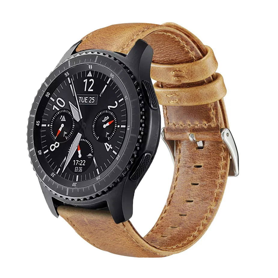Коричневый Кожаный ремешок классический для samsung galaxy watch 42 мм 46 мм ремешок 22 мм для samsung gear sport S2 S3 - Цвет ремешка: Коричневый