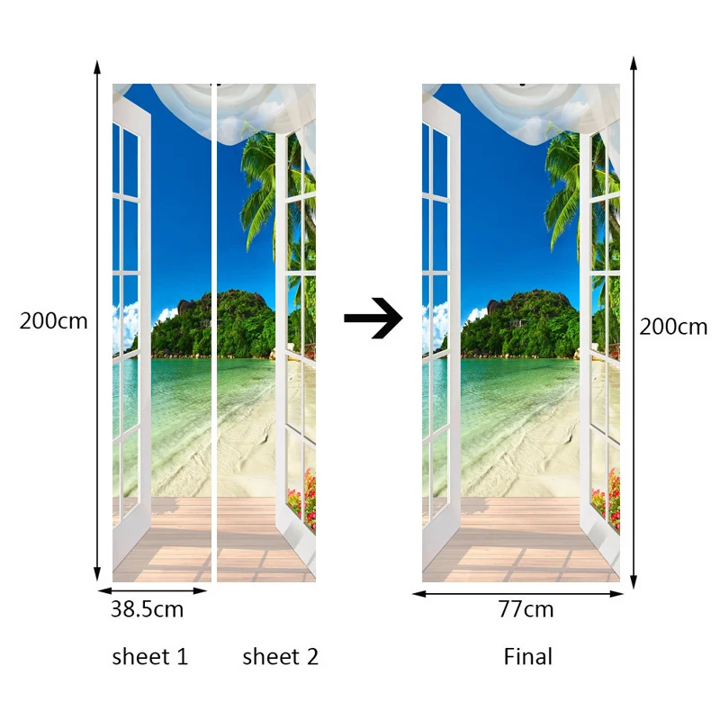 

3D Sticker Window Beach Seaside Photo Mural Wallpaper PVC Self Adhesive Door Sticker Living Room Bedroom Wall Papers Home Decor