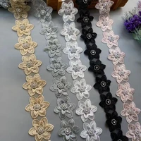 1 yard vintage white polyester pearl flower embroidered lace trim ribbon fabric handmade diy garment wedding dress sewing craft