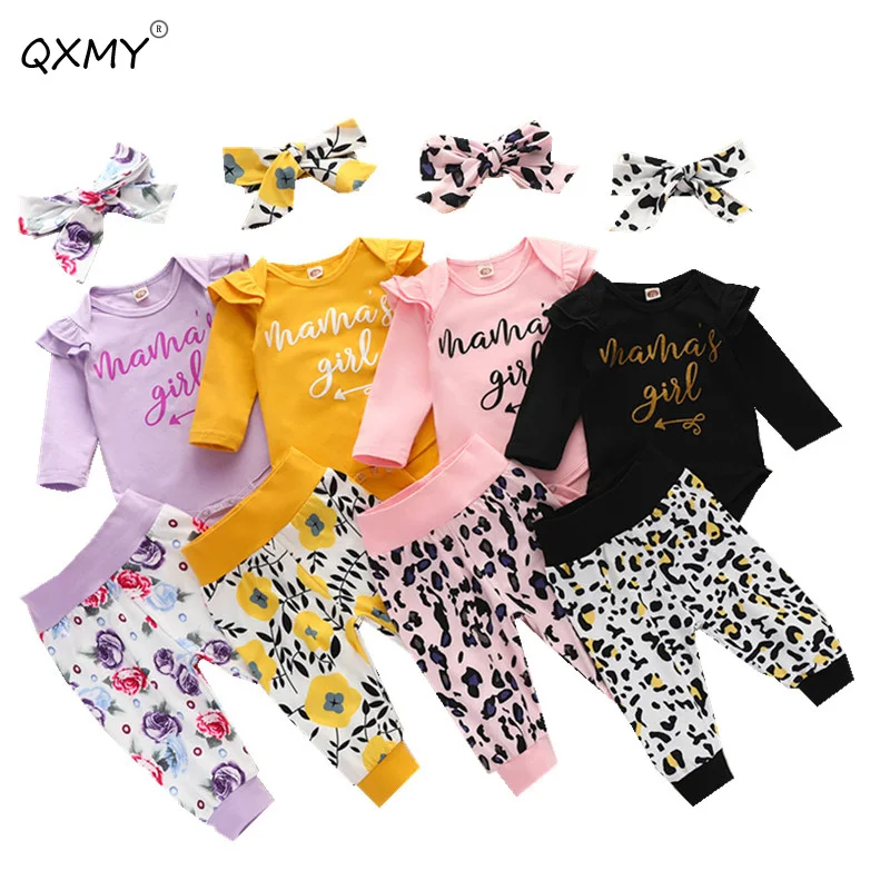 

Baby Girl Clothing Newborn Clothes Sets 3Pcs Romper+Headband + Trousers Infant Autumn Cotton Long Sleeve Bodysuit